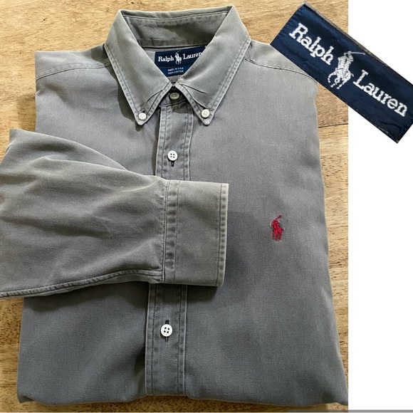 Polo by‎ Ralph Lauren Men’s Size Large Gray Cotton Long Sleeve Oxford - Picture 1 of 12